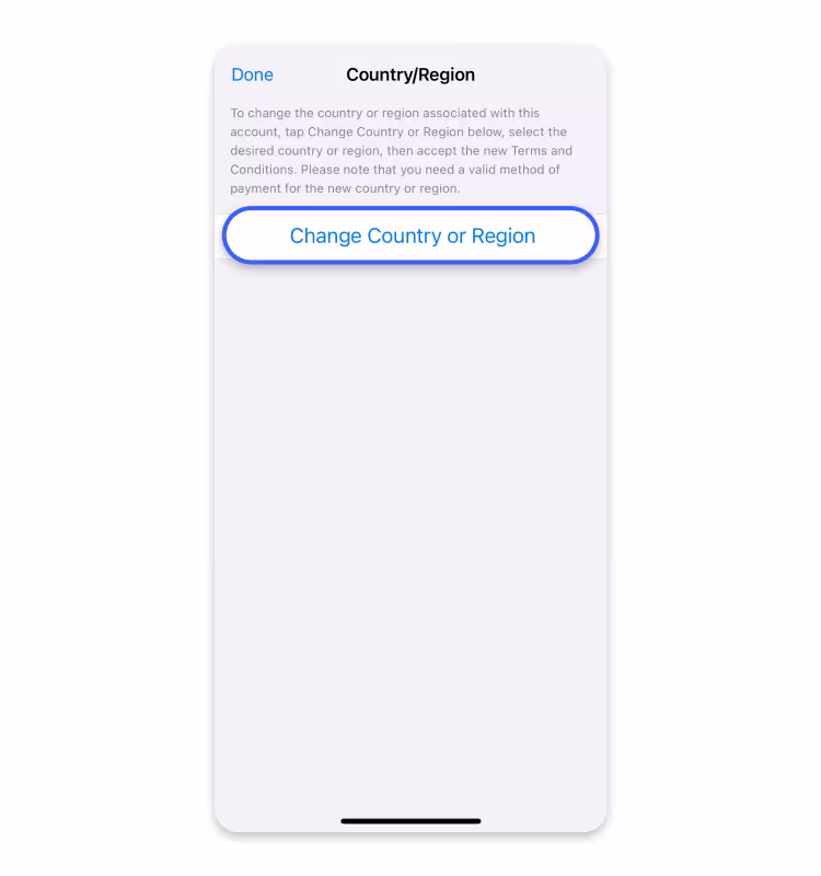 สกรีนช็อตขั้นที่ 6 ของการเปลี่ยนภูมิภาคใน iOS Settings