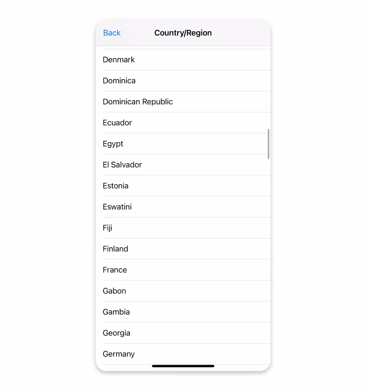 สกรีนช็อตขั้นที่ 7 ของการเปลี่ยนภูมิภาคใน iOS Settings